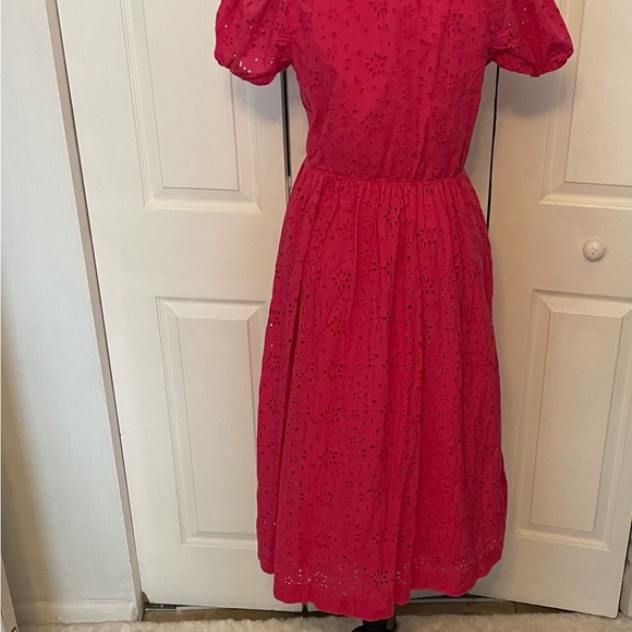 J.Crew Puff Sleeve Eyelet Dress With Side Zipper & Pockets Size 0 - Picture 3 of 5